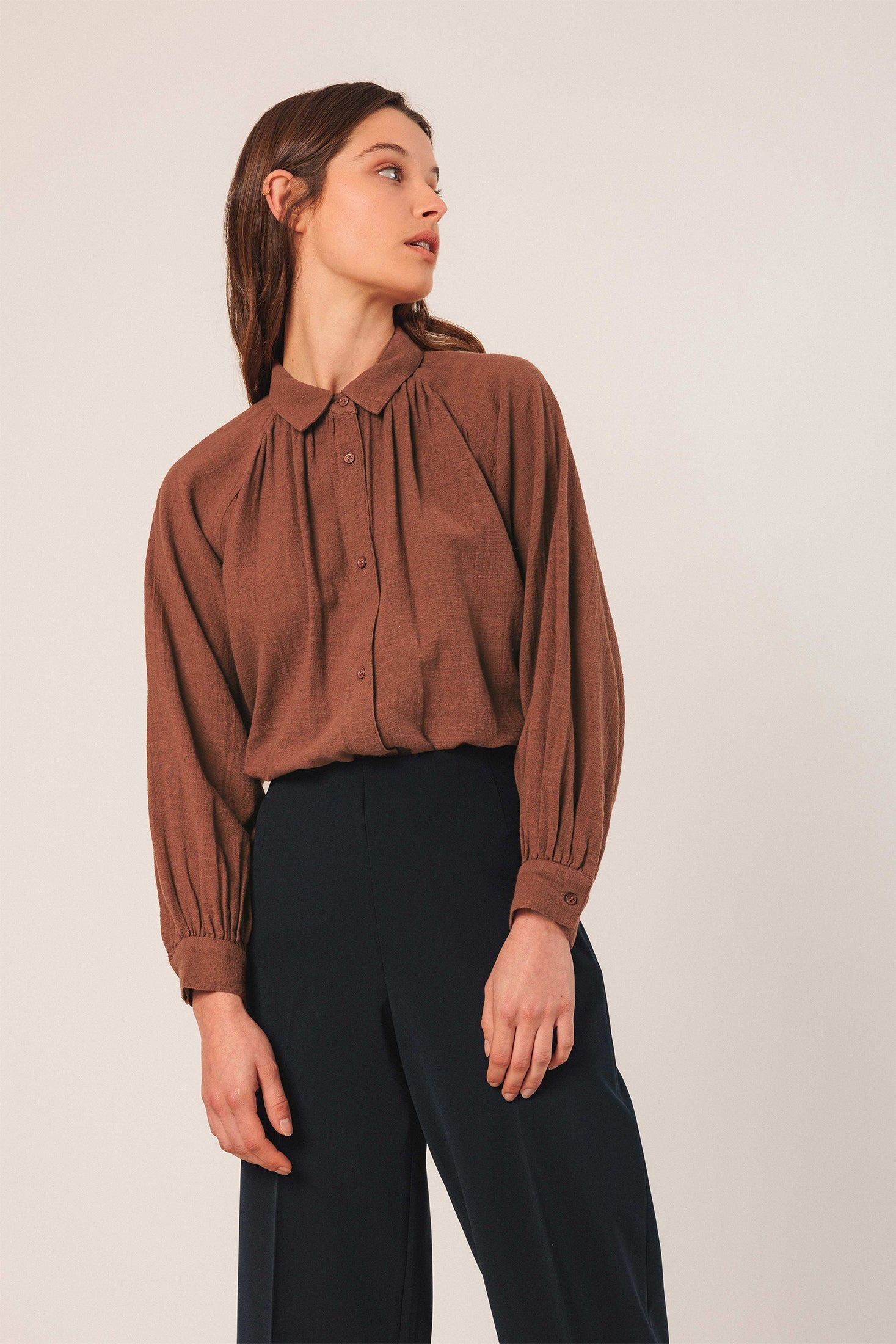 Crepe Cotton Shirt Tobacco