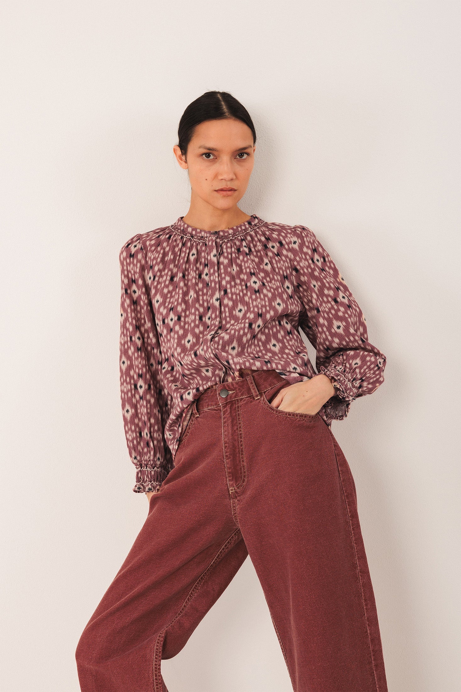 Ikat Print Shirt Red