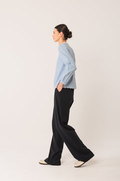 Embroidered Poplin Blouse Blue