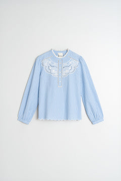 Embroidered Poplin Blouse Blue