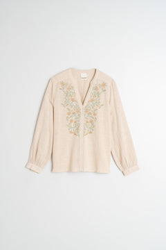 Combined Embroidered Shirt Beige