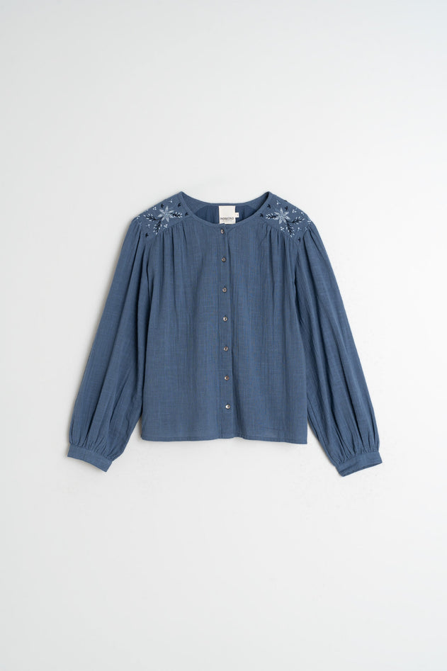 Embroidered Boxy Shirt Navy Blue