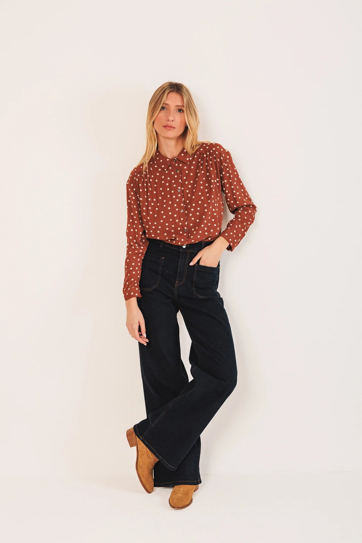 Bea Polka Dot Shirt Terracotta