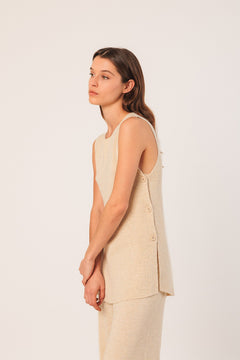 Long Buttoned Vest Beige