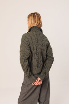 Cotton Cable Knit Cardigan Khaki