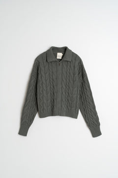 Cotton Cable Knit Cardigan Khaki