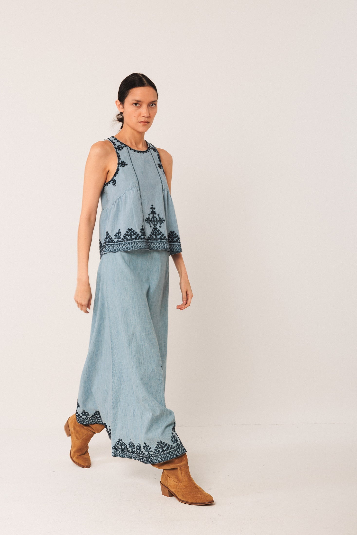 Embroidered Maxi Skirt Blue