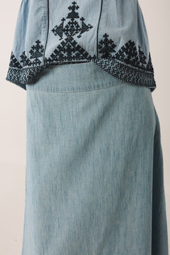 Embroidered Maxi Skirt Blue
