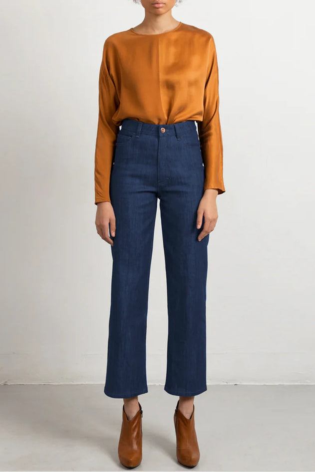 Wide Leg Jeans Blue Stitch Mid Blue - Studio Heijne