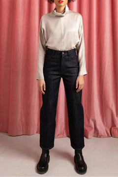 Wide Leg Jeans Matching Stitches Dark Blue - Studio Heijne