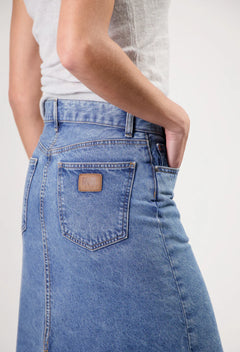 Gwen Denim Midi Skirt Stone Vintage