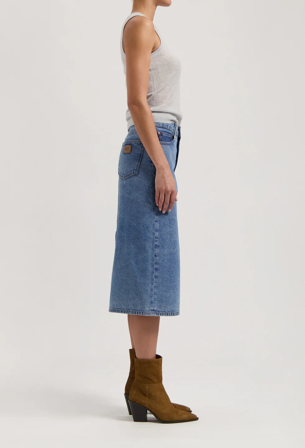 Gwen Denim Midi Skirt Stone Vintage