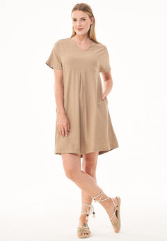 Women's A-Line Linen Blend Dress Beige