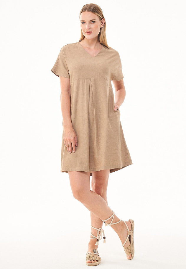 Naisten A-linja Pellavasekoite Mekko Beige