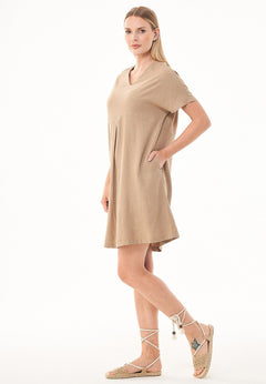 Women's A-Line Linen Blend Dress Beige