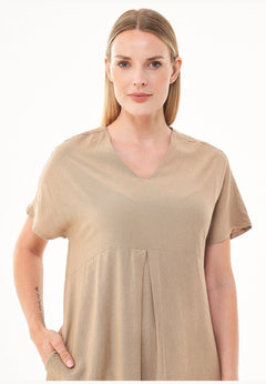 Women's A-Line Linen Blend Dress Beige