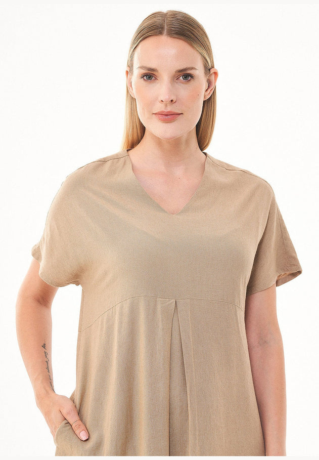 Naisten A-linja Pellavasekoite Mekko Beige
