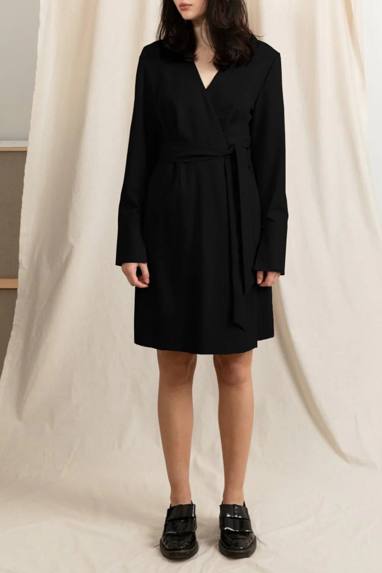 Wrap Dress Black Wool Short - Studio Heijne