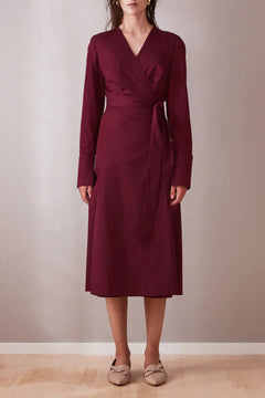 Wrap Dress Wine Red Long Sleeve Midi - Studio Heijne