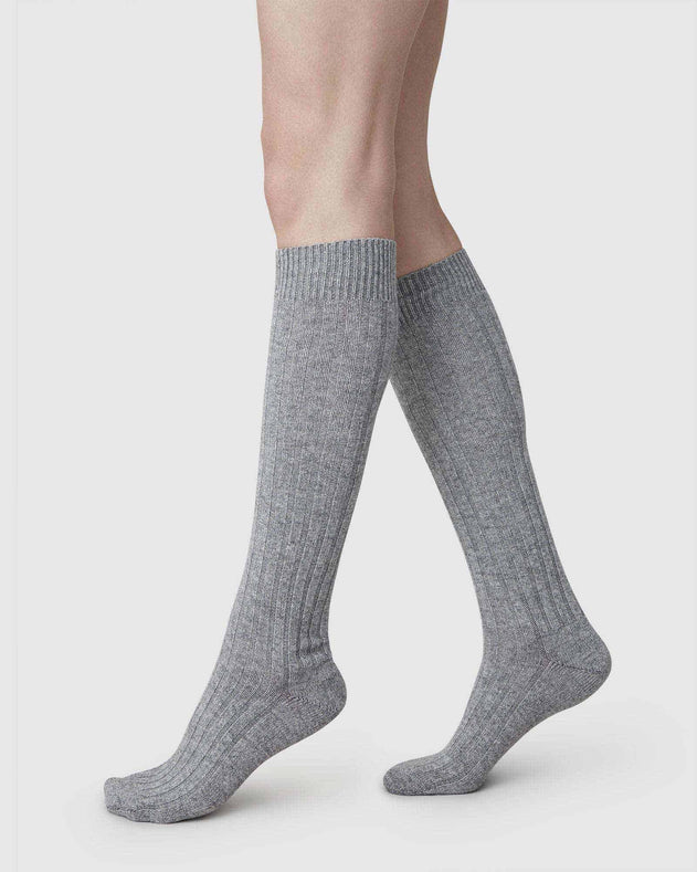 Bodil Chunky Wool Knee-Highs Grey