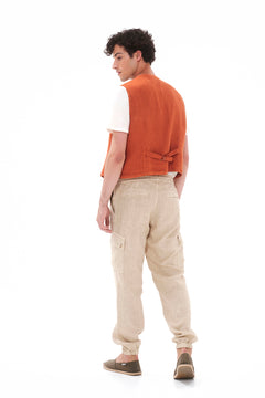 Flap Pocket Cargo Linen Pants Beige