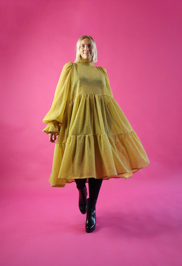 Dishy Mekko Rusettikauluksella Glitter Keltakulta