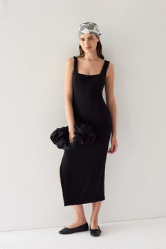 Wide Strap Midi Dress Black