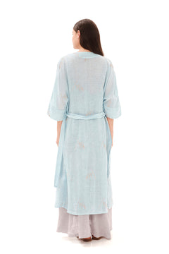 Embroidered Linen Gauze Kimono Light Blue