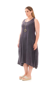 Tank Linen Dress with Asymmetrical Hem Iron