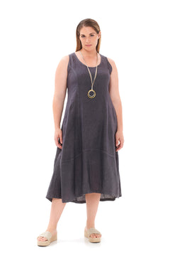 Tank Linen Dress with Asymmetrical Hem Iron