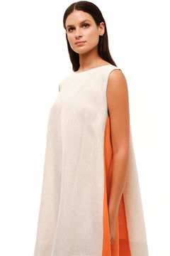 A Line Cami Linen Dress with Color Block Panels