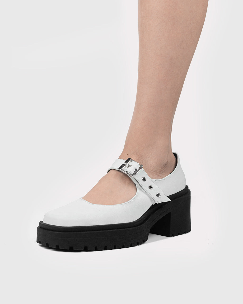 Chunky Heel Vegan Mary Janes White