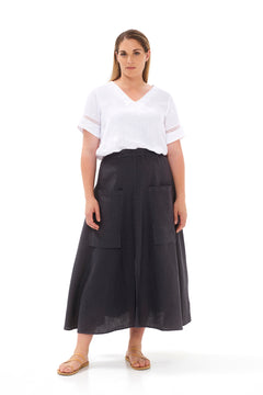 Midi Linen Skirt Dark Grey