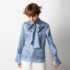 Bow Tie Blouse Grey-Blue