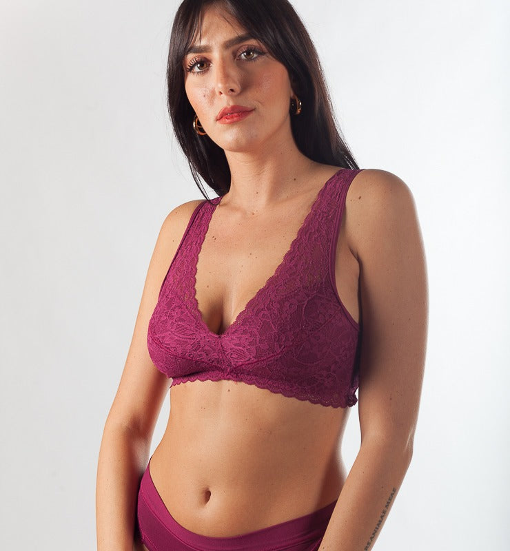 Bralette Bra Natural Fabric Eco Lace Ruby Red - 2 Pack
