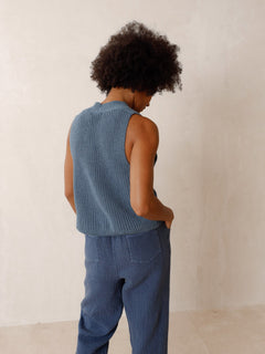 Ribbed Knitted Vest Blue