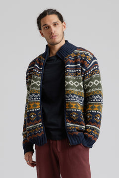 Fair Isle Fleece Villainen Neuletakki Tummansininen