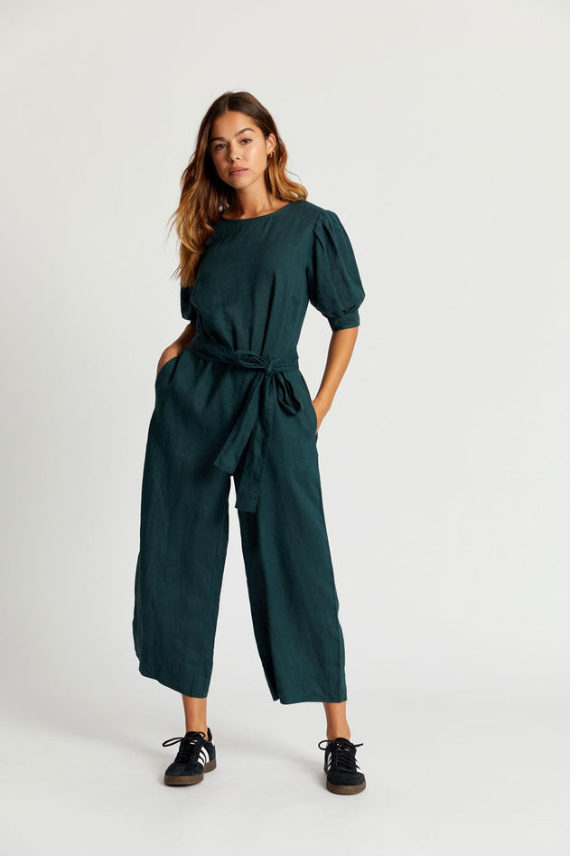 Faye Organic Linen Jumpsuit Teal Green