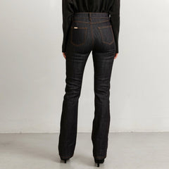 Blue Long Flared Jeans With Tobacco Stitch