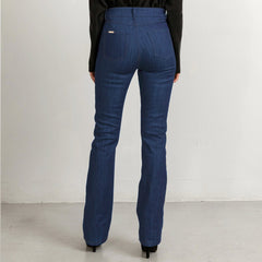 Flared Jeans In Mid Blue With Matching Stitch Long