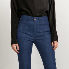 Mid Blue Flared Jeans With Matching Stitch Cropped