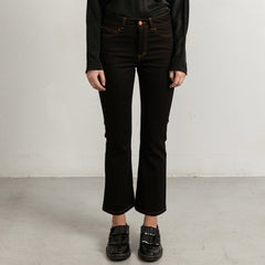 Flared Black Jeans With Tobacco Stitch Cropped