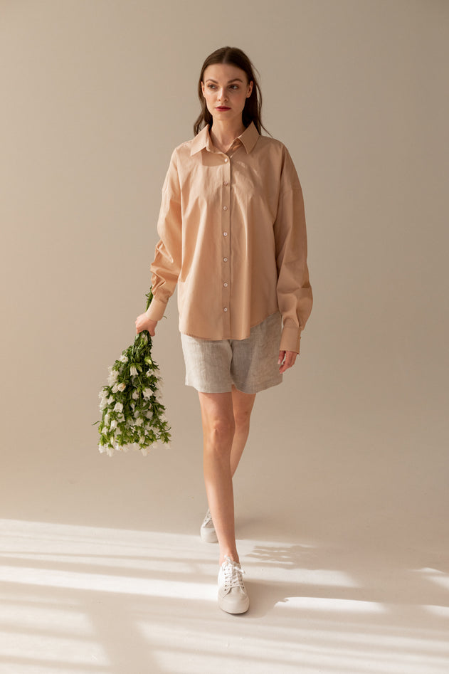Enteliér Klassinen Oversized Kauluspaita Beige
