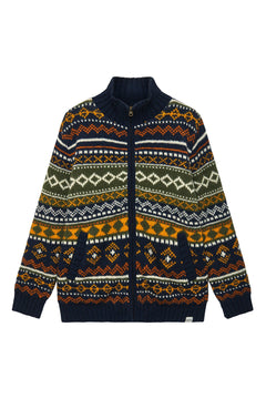 Fair Isle Fleece Lined Wool Jacket Navy