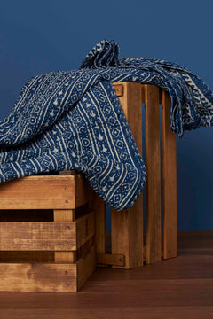 Upcycled Blanket Woodblock Indigo