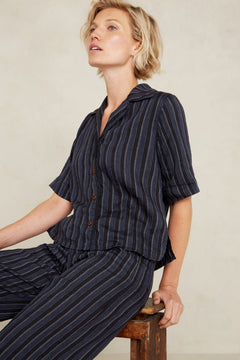 Morrigan Linen Blouse Blue Stripe