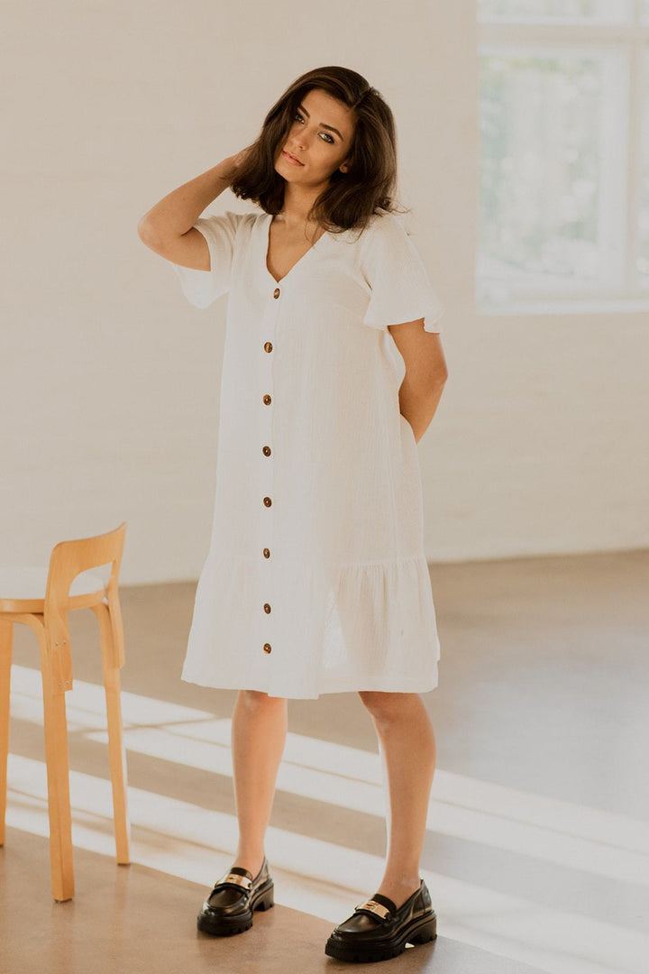 KAIKO - Frill Button Dress White