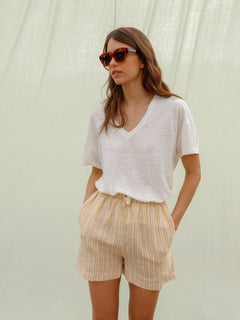 Tricolor Stripe Shorts White/Light Orange