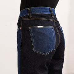 Color Block Long Jeans in 2 Tones of Blue