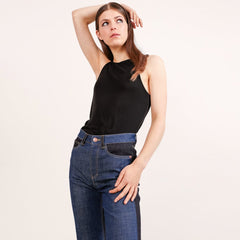 Color Block Cropped Jeans in 2 Tones of Blue